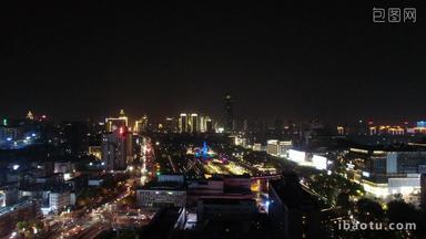 山东济南泉城广场夜景航拍